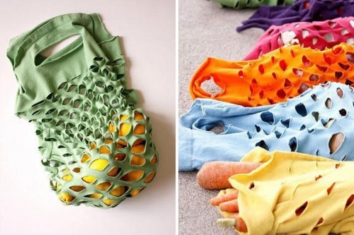 10 Fabulous DIY Ways to Recycle Old Tees t shirt Produce Bag tutorial e1428814349138