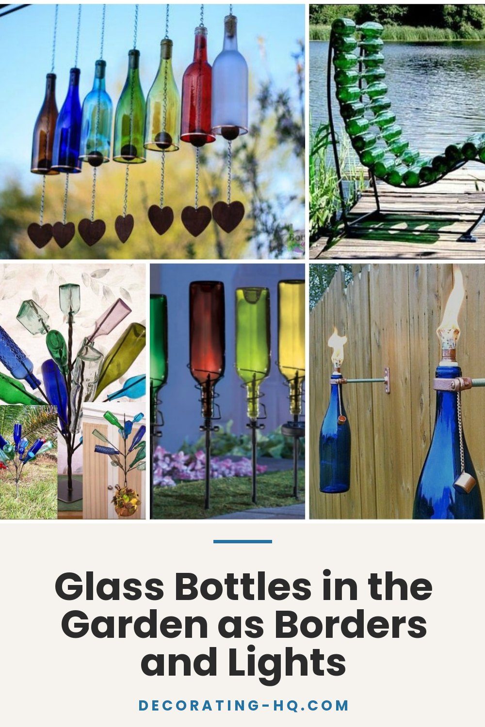 Glass Bottles in the Garden as Borders and Lights