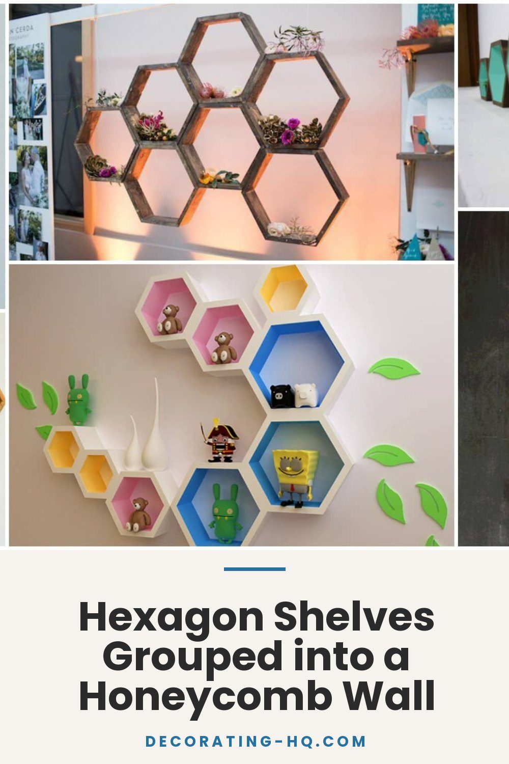 Hexagon Shelves Grouped into a Honeycomb Wall