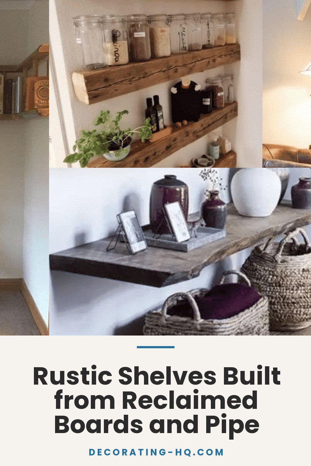 Rustic Shelves Built from Reclaimed Boards and Pipe