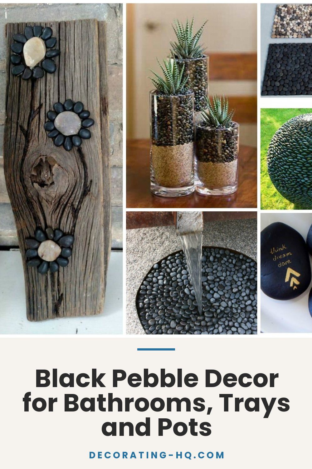 Black Pebble Decor for Bathrooms, Trays and Pots
