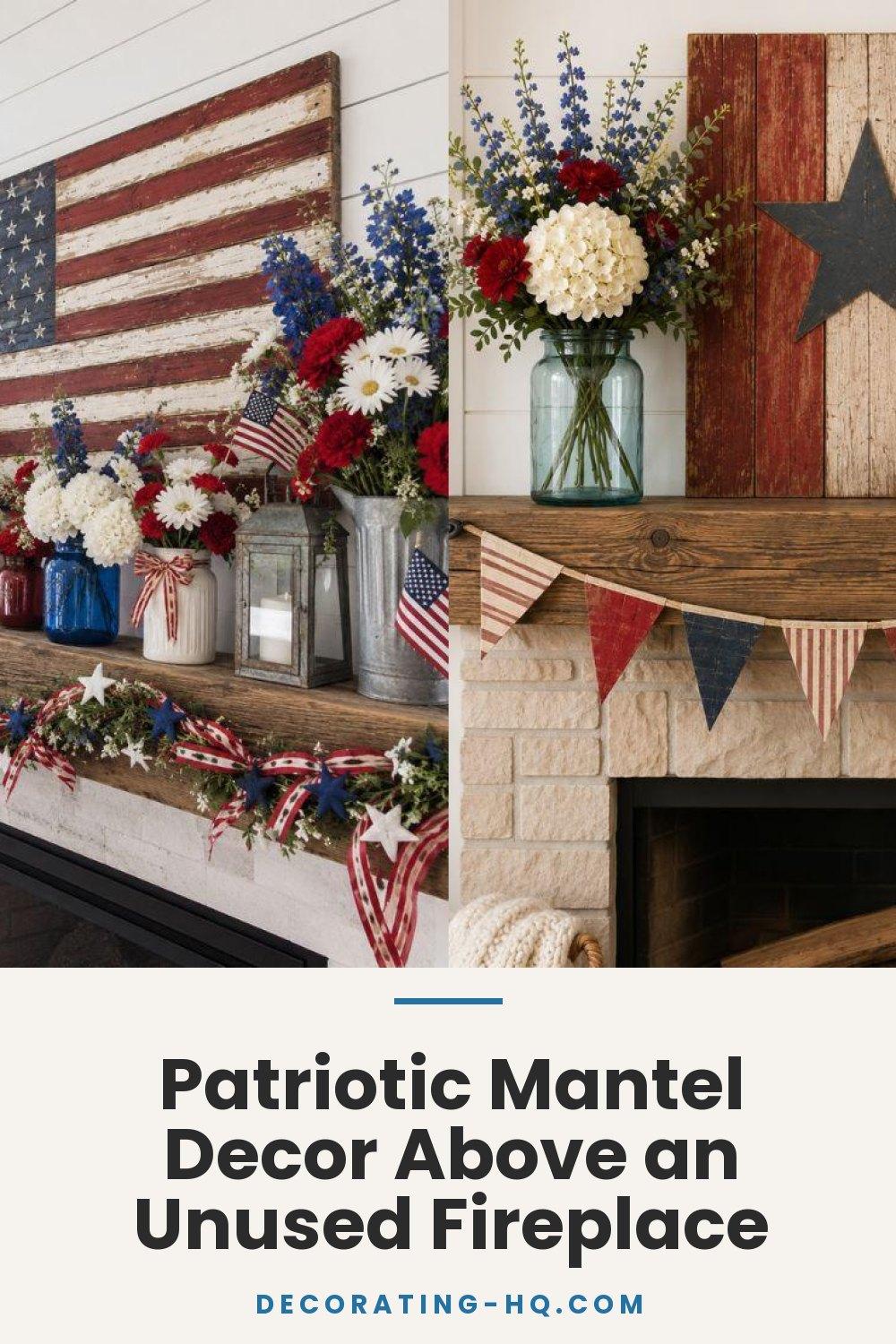 Patriotic Mantel Decor Above an Unused Fireplace
