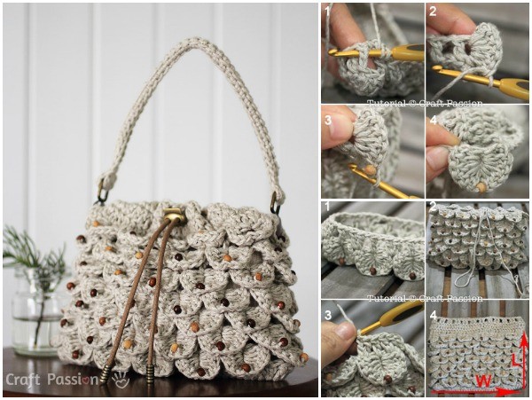 Crochet crocodile stitch leafy purse free pattern1
