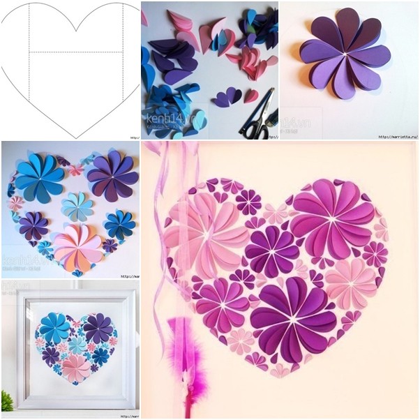 Easy paper heart flower wall art