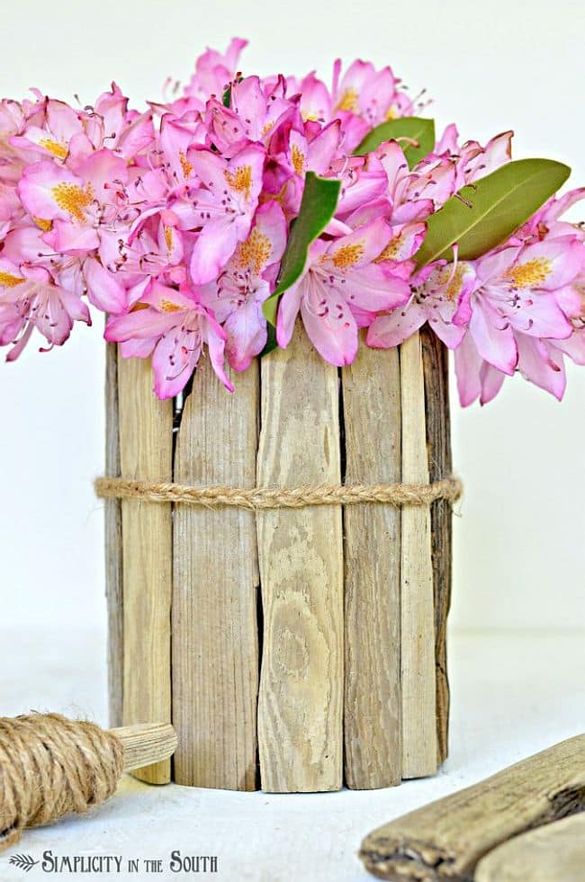 Homemade driftwood vase