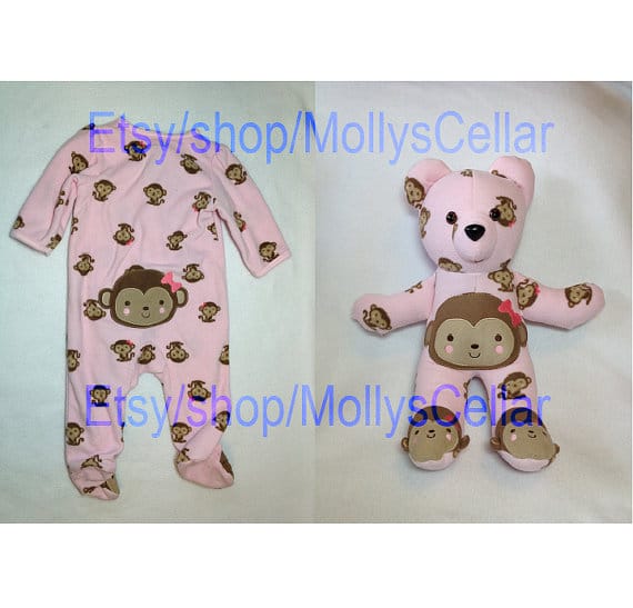 teddy bear with baby clothes