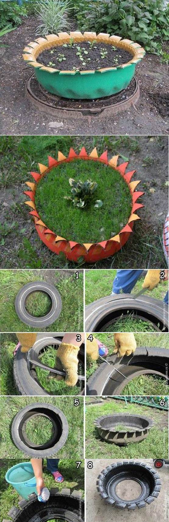 Old Tire Turned into Plant Pot