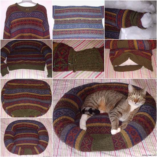 DIY Pet Bed From Old Shirt & Sweater