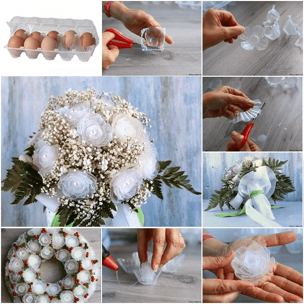 Plastic Flower Bouquet from Egg Box