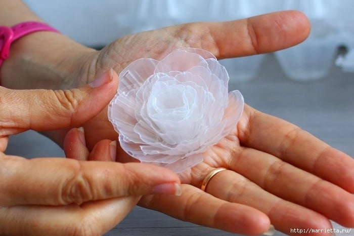 Plastic flower bouquet from egg