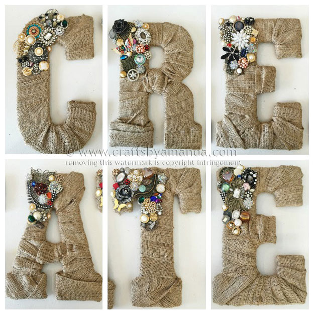 Vintage Jewel Burlap Wall Letters