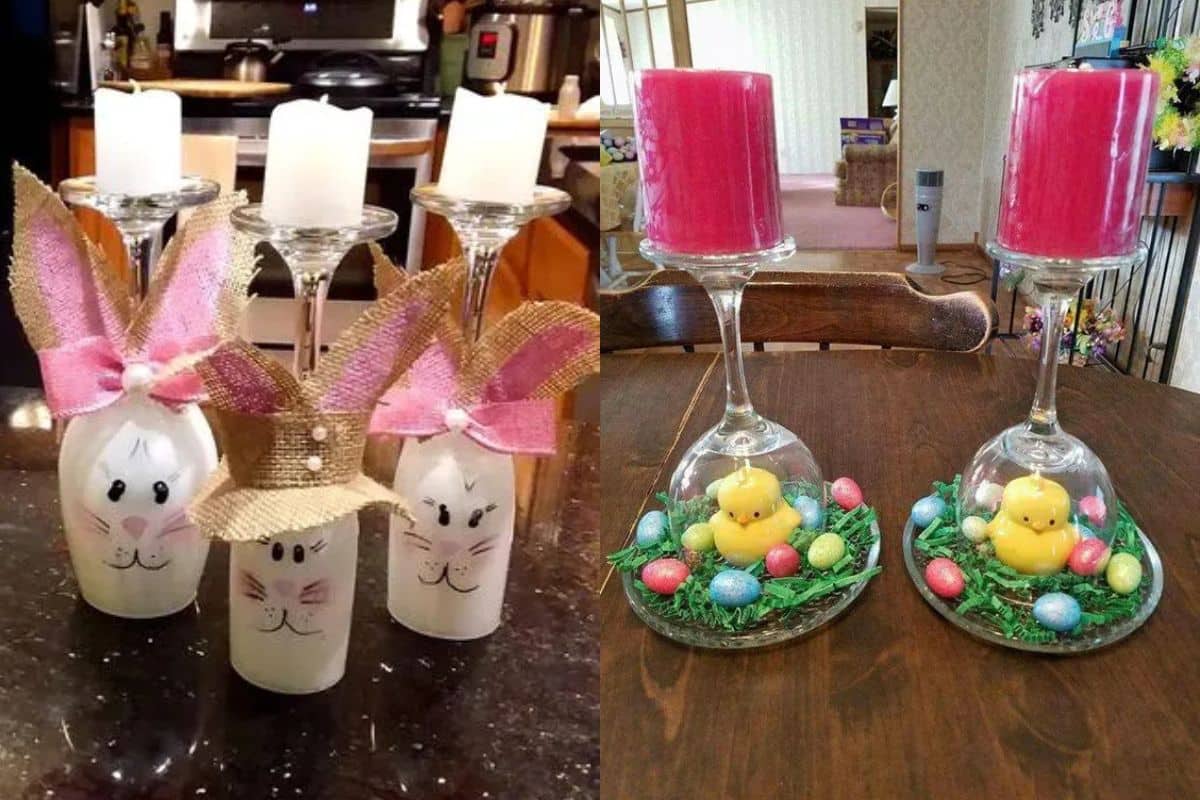 adorable easter wine glass centerpieces