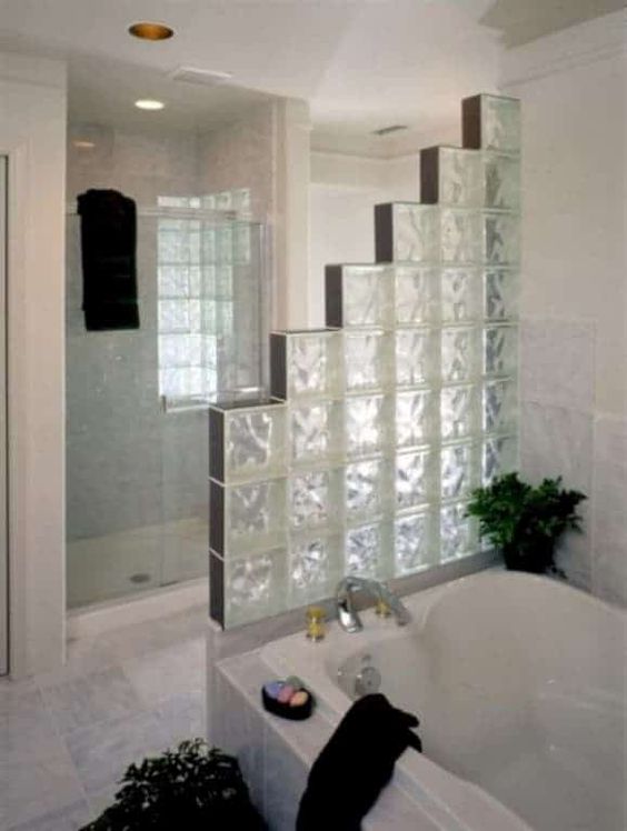 bathroom decorated with glass blocks 2