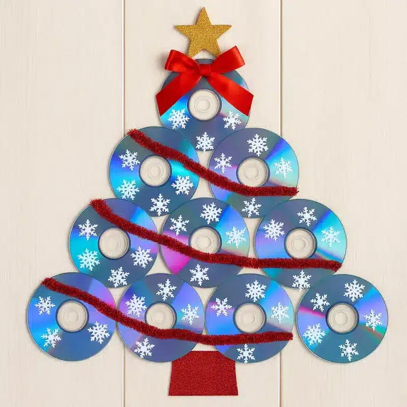 Repurposed CDs Turned into Stunning Holiday Decor beautiful christmas arrangements made with old cds 5