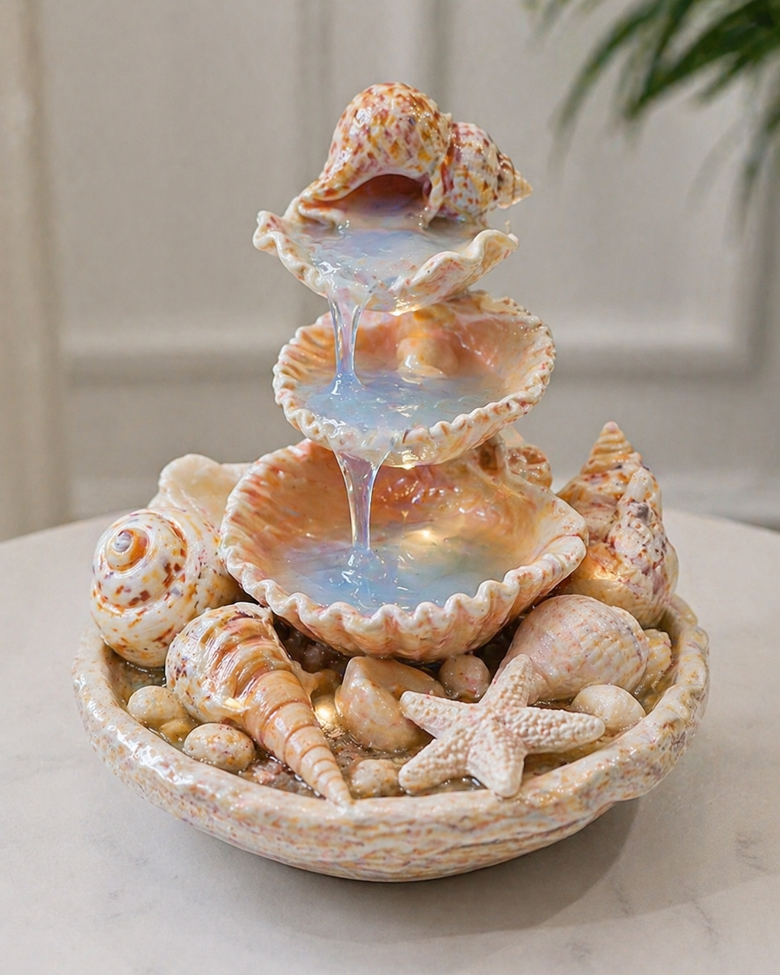 Seashell Fountain Built Around a Small Pump beautiful fountain ideas made with seashells and silicone 1