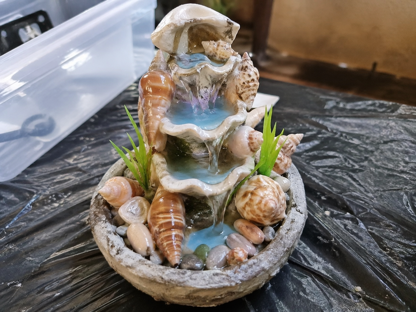 Seashell Fountain Built Around a Small Pump beautiful fountain ideas made with seashells and silicone 2