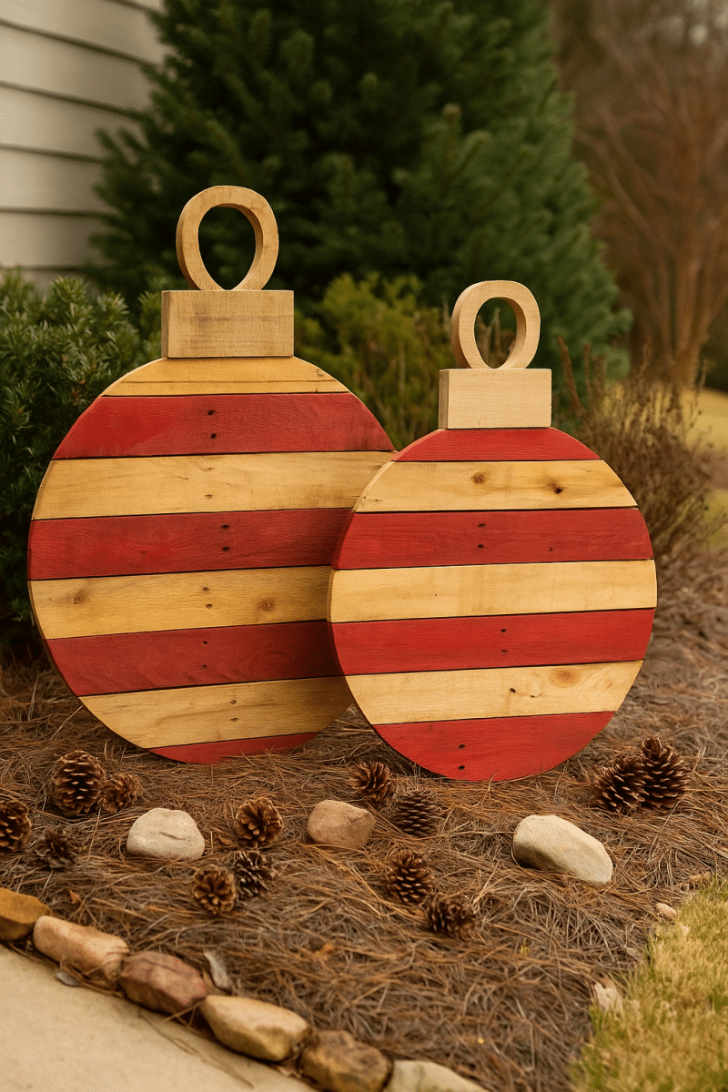 boules de noel geantes fabriquees a partir de palettes en bois