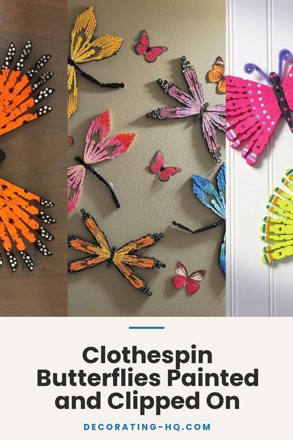 Clothespin Butterflies Painted and Clipped On