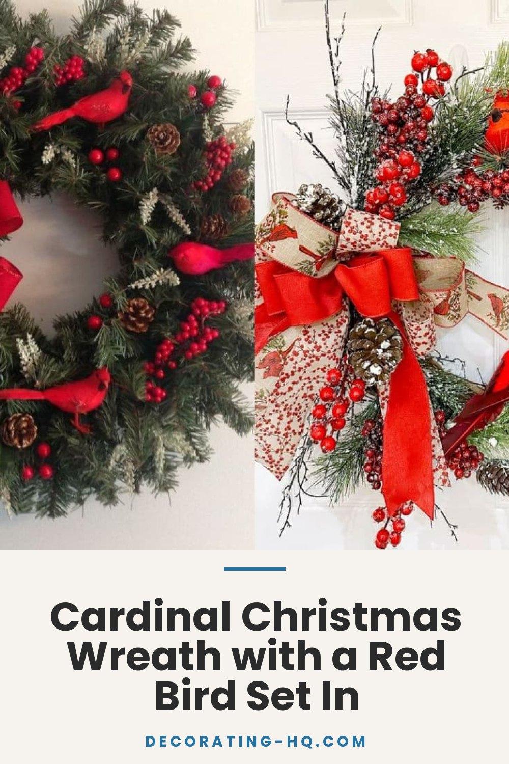 Cardinal Christmas Wreath with a Red Bird Set In