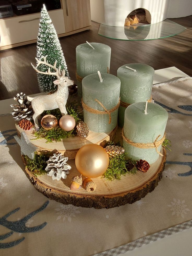 centerpieces with wooden slices natural decor ideas 5