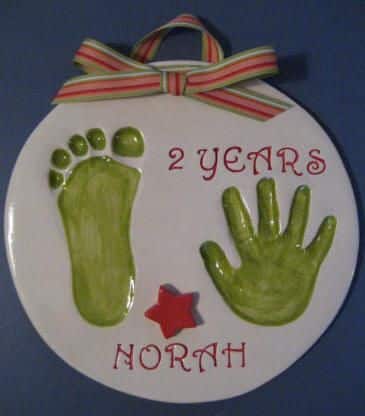 Christmas decoration with finger and hand print to remember later