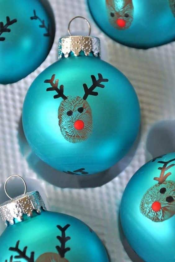 Christmas decoration with finger and hand print to remember later