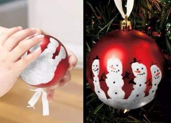 Christmas decoration with finger and hand print to remember later