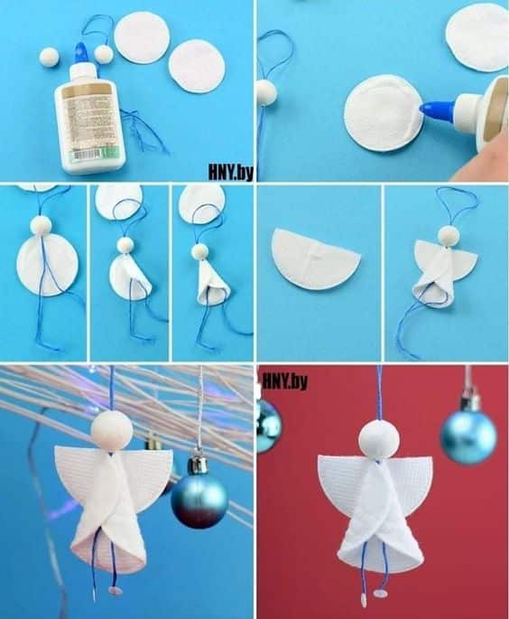 christmas decorations made with cotton disks angel 1