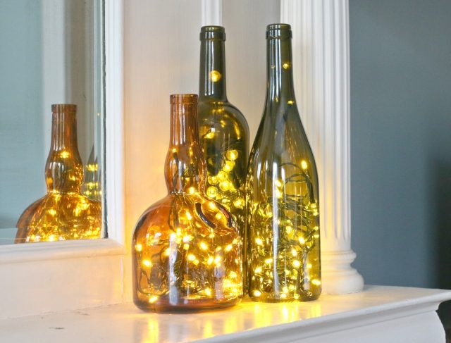 christmas decorations with glass bottles