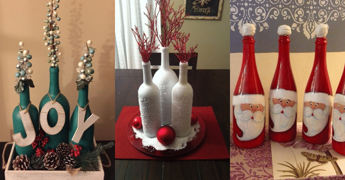 christmas decorations with glass bottles