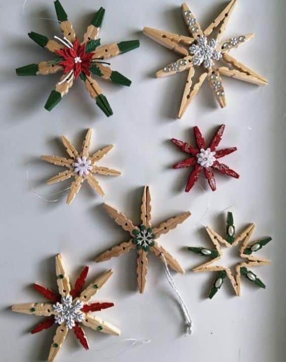 christmas decorations with wooden clothespins