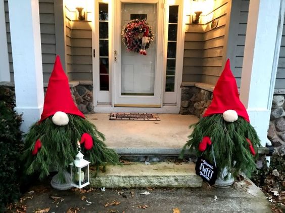 Christmas Gnome with Evergreen Branches