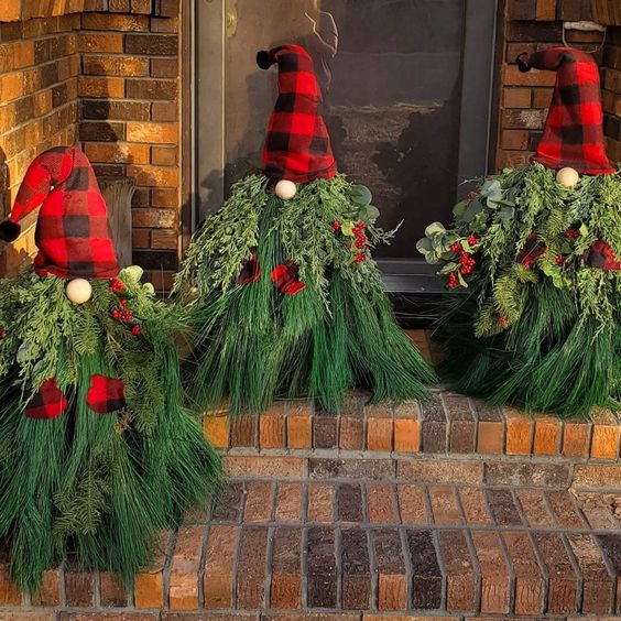 Christmas Gnome with Evergreen Branches