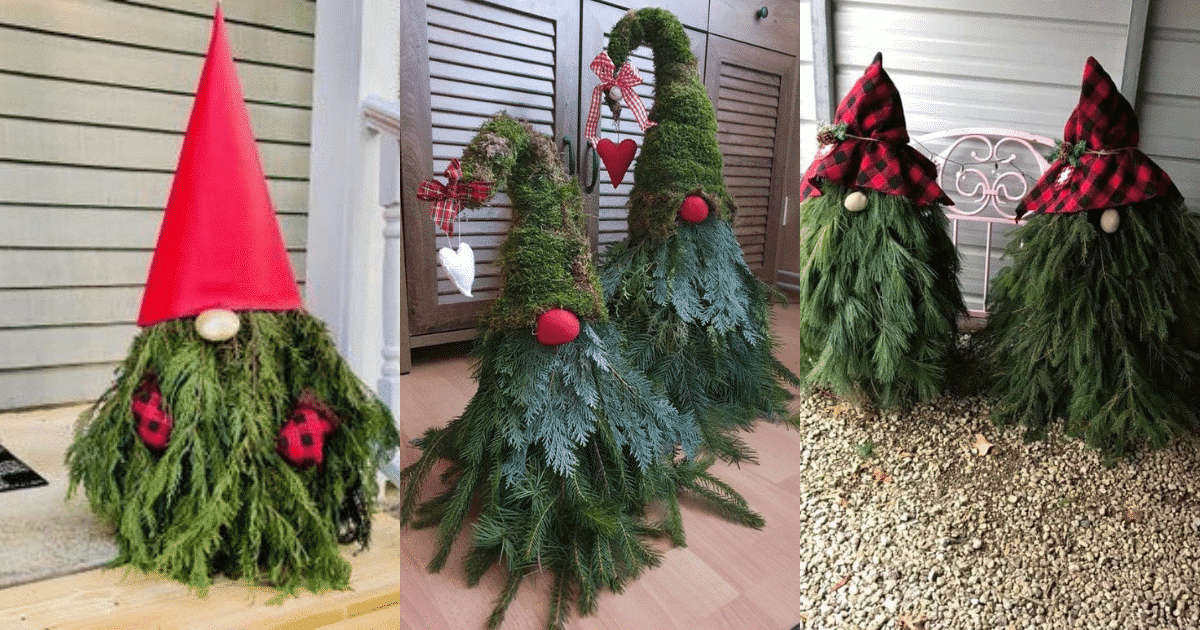 christmas gnome with evergreen branches