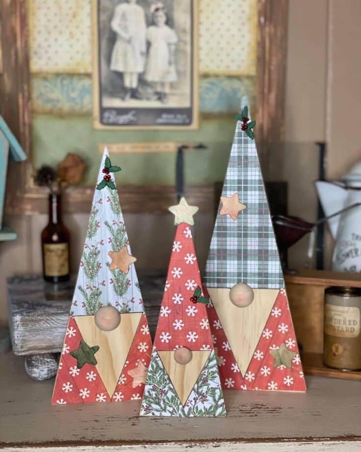 christmas gnomes with wooden triangles 3