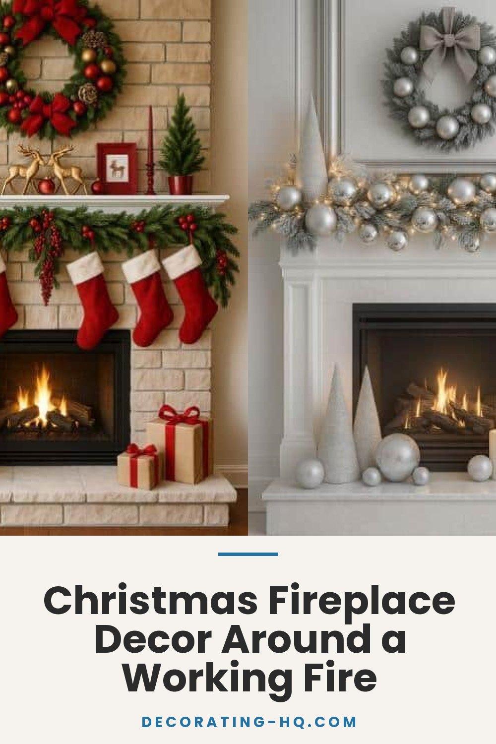 Christmas Fireplace Decor Around a Working Fire