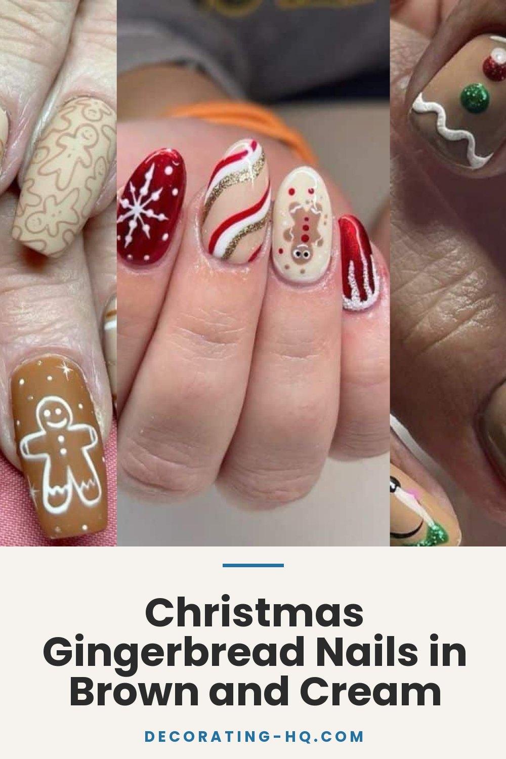 Christmas Gingerbread Nails in Brown and Cream
