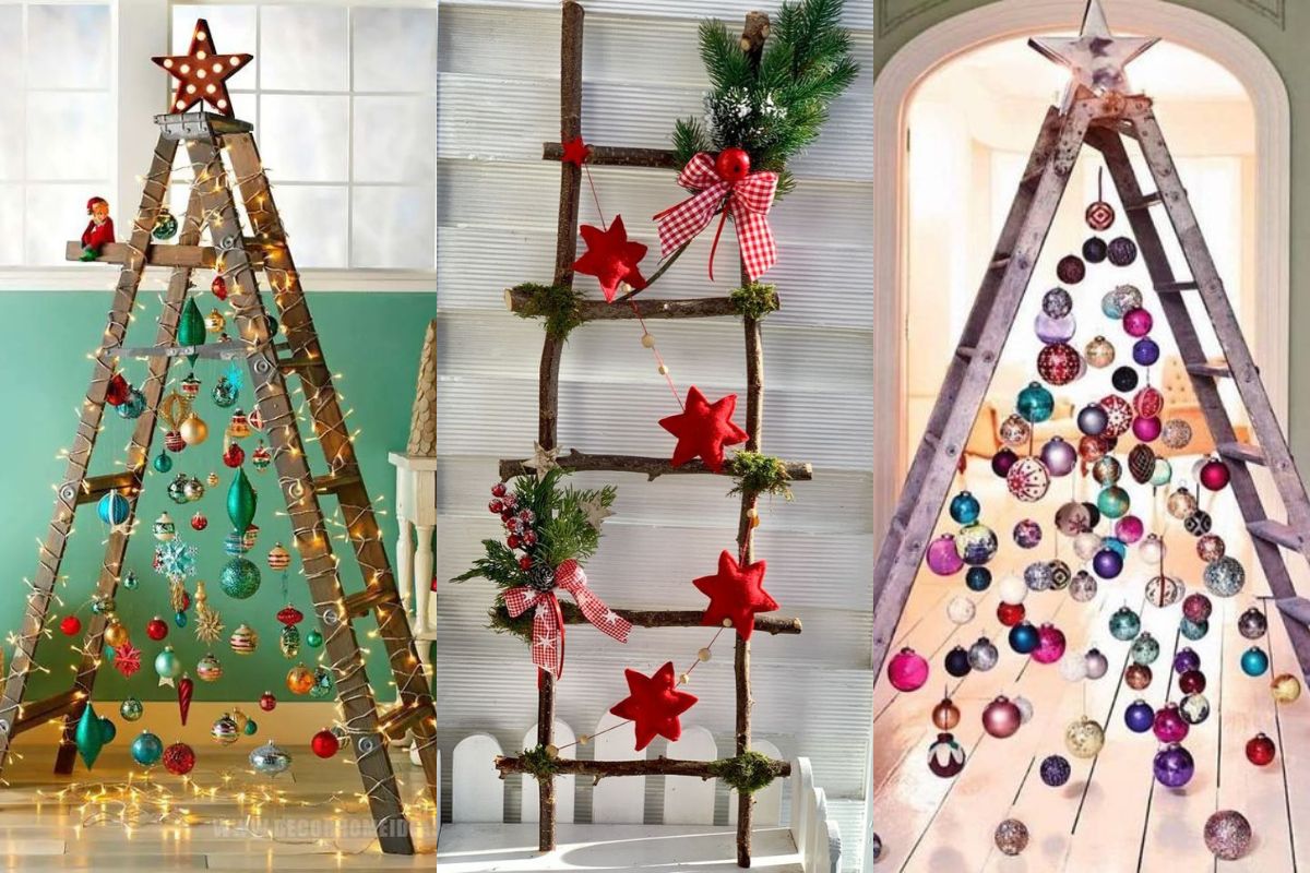 christmas trees made with a wooden ladder 10