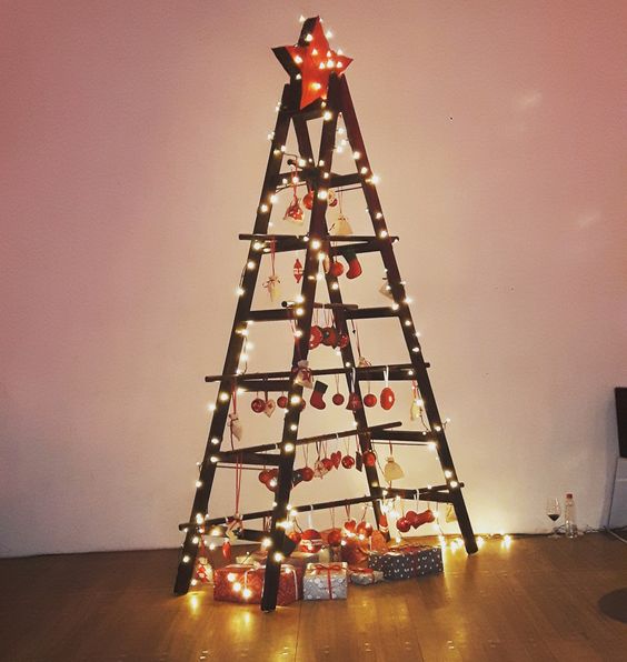 christmas trees made with a wooden ladder 7