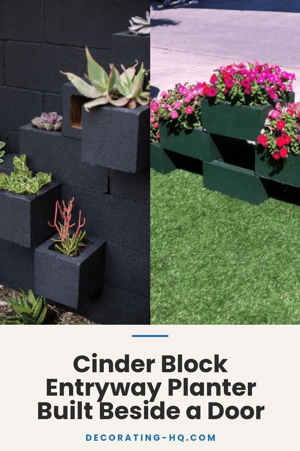 Cinder Block Entryway Planter Built Beside a Door