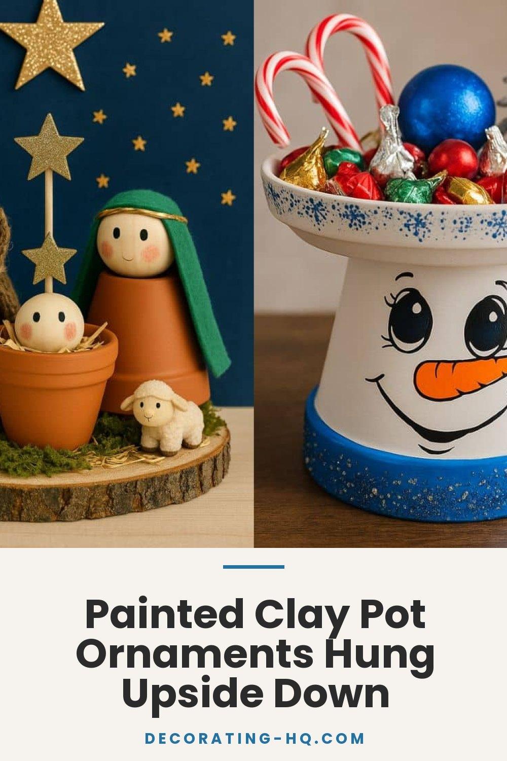 Painted Clay Pot Ornaments Hung Upside Down