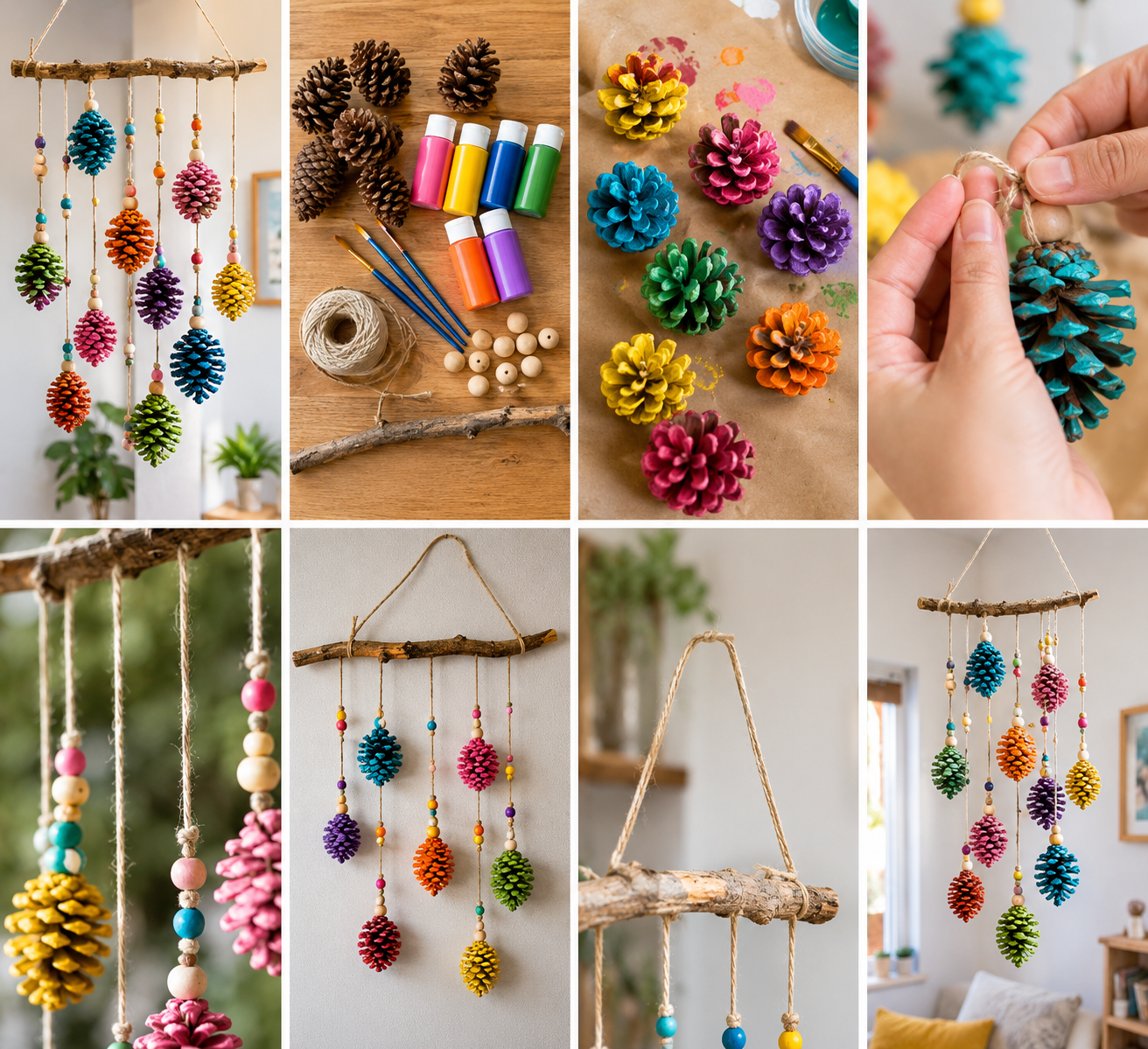 Colorful Handmade Mobile with Pine Cones: A Charming DIY Nature Craft Colorful Handmade Mobile with Pine Cones: A Charming DIY Nature Craft colorful handmade mobile with pine cones 4