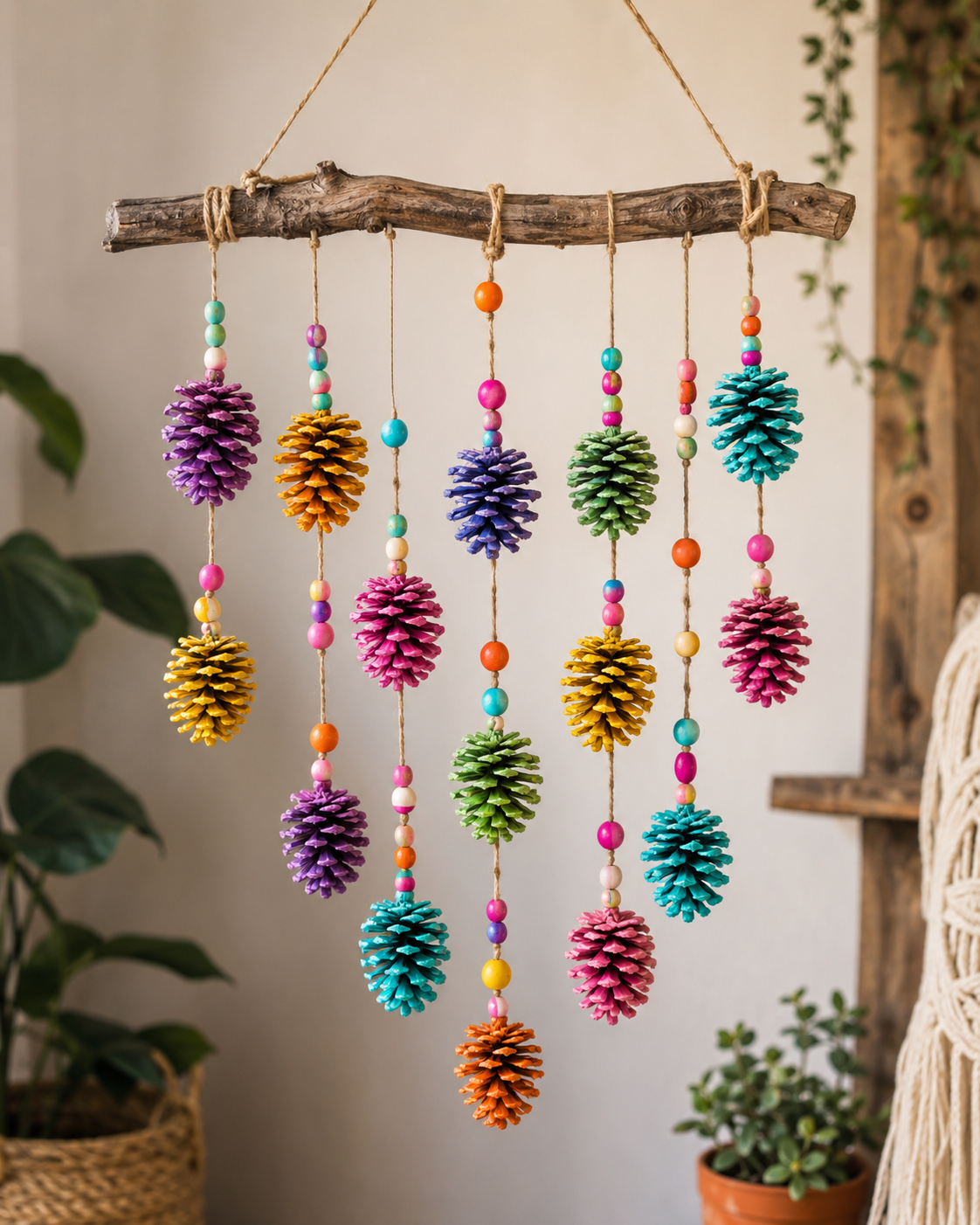 Colorful Handmade Mobile with Pine Cones: A Charming DIY Nature Craft Colorful Handmade Mobile with Pine Cones: A Charming DIY Nature Craft colorful handmade mobile with pine cones 5