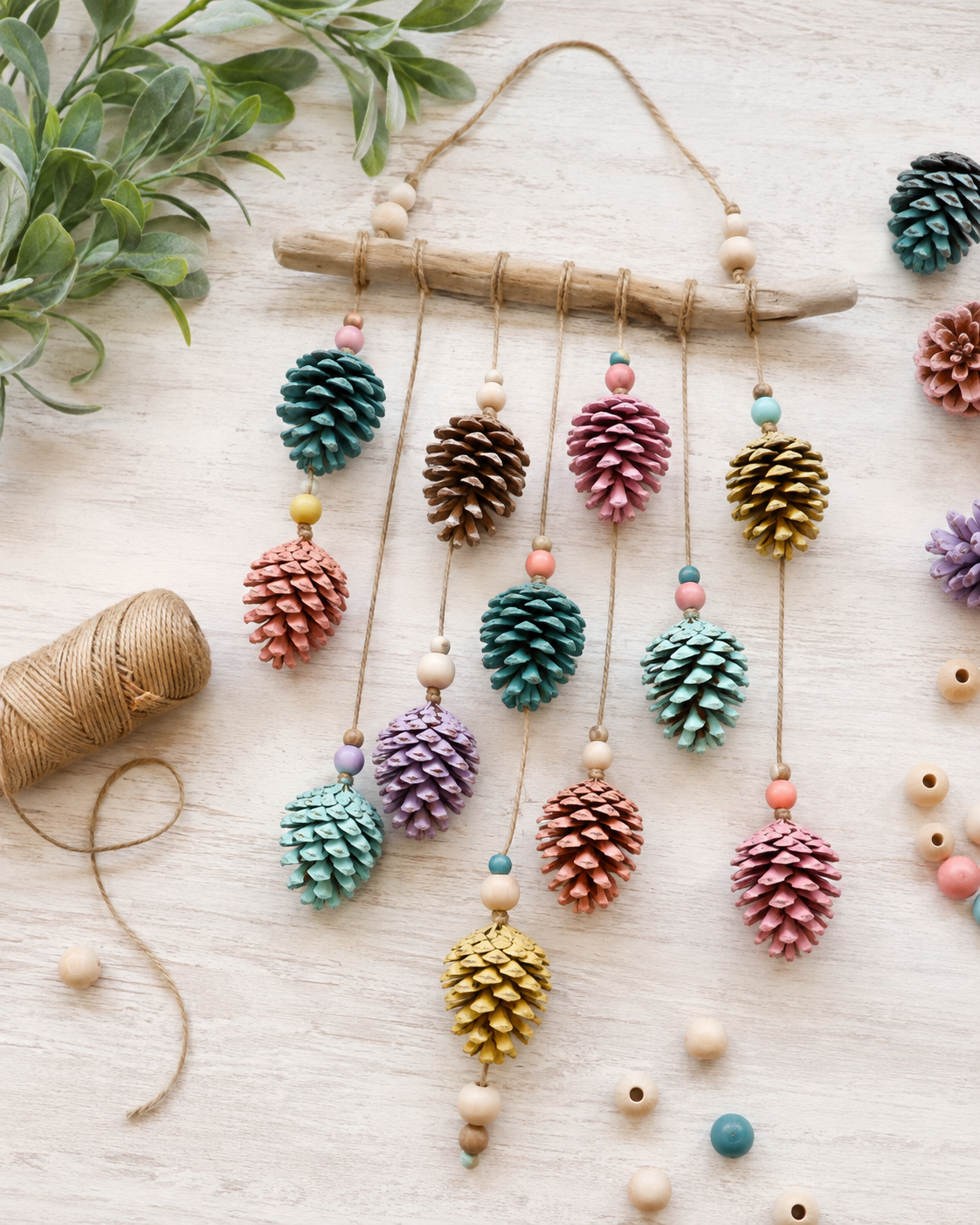 Colorful Handmade Mobile with Pine Cones: A Charming DIY Nature Craft Colorful Handmade Mobile with Pine Cones: A Charming DIY Nature Craft colorful handmade mobile with pine cones 6