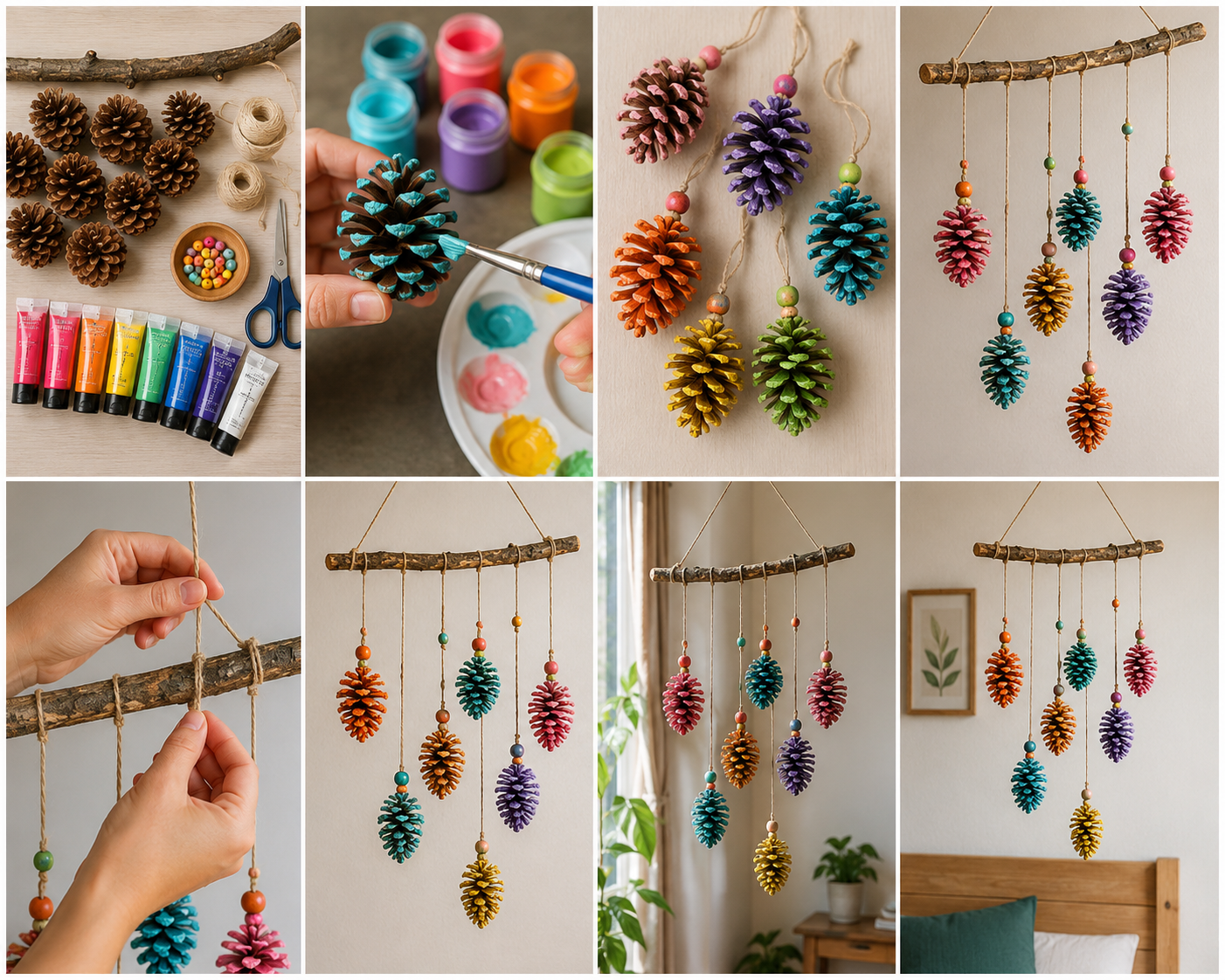 Colorful Handmade Mobile with Pine Cones: A Charming DIY Nature Craft Colorful Handmade Mobile with Pine Cones: A Charming DIY Nature Craft colorful handmade mobile with pine cones 8