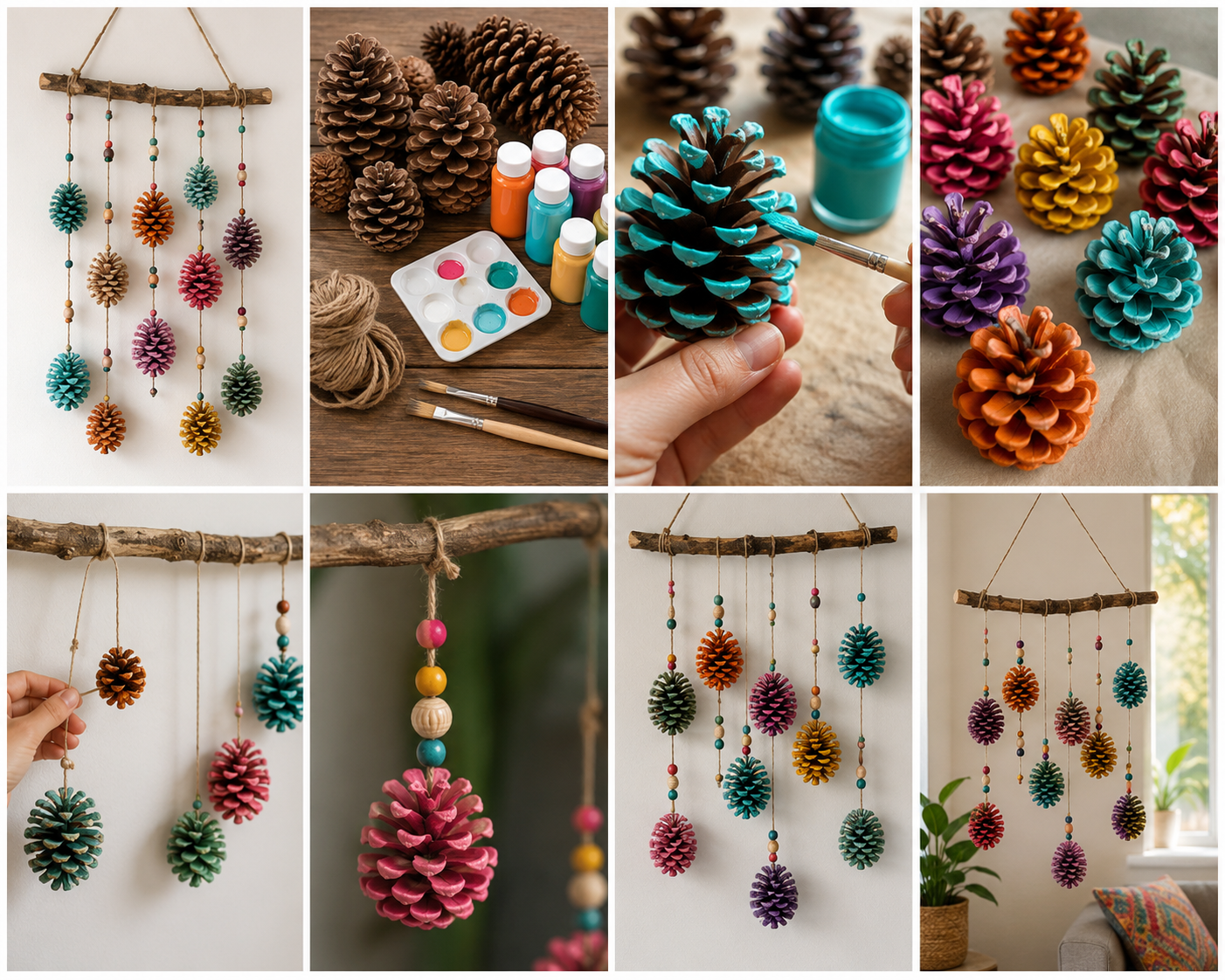 Colorful Handmade Mobile with Pine Cones: A Charming DIY Nature Craft Colorful Handmade Mobile with Pine Cones: A Charming DIY Nature Craft colorful handmade mobile with pine cones