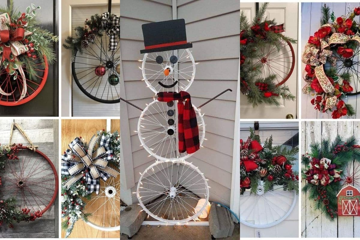 creative christmas decoration with bicycle wheels ideas 10