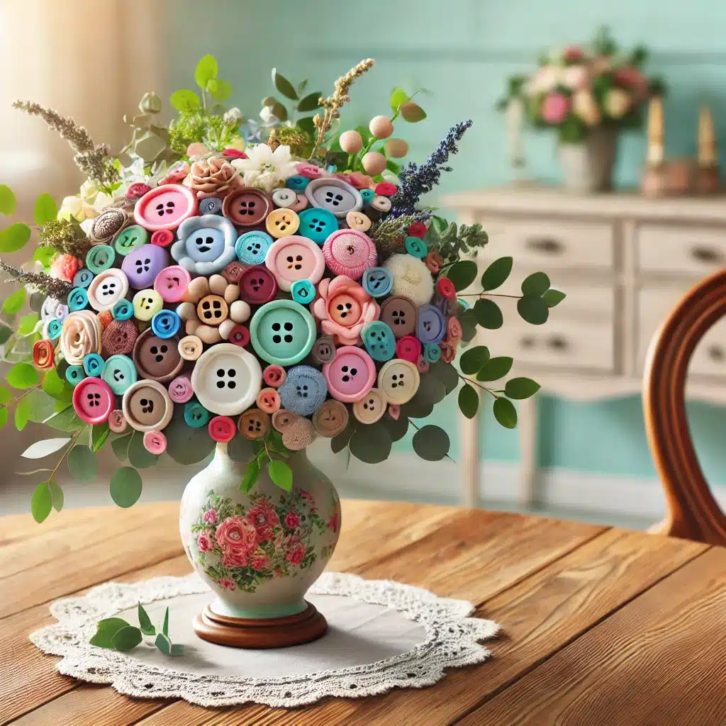 creative floral arrangement with buttons 2