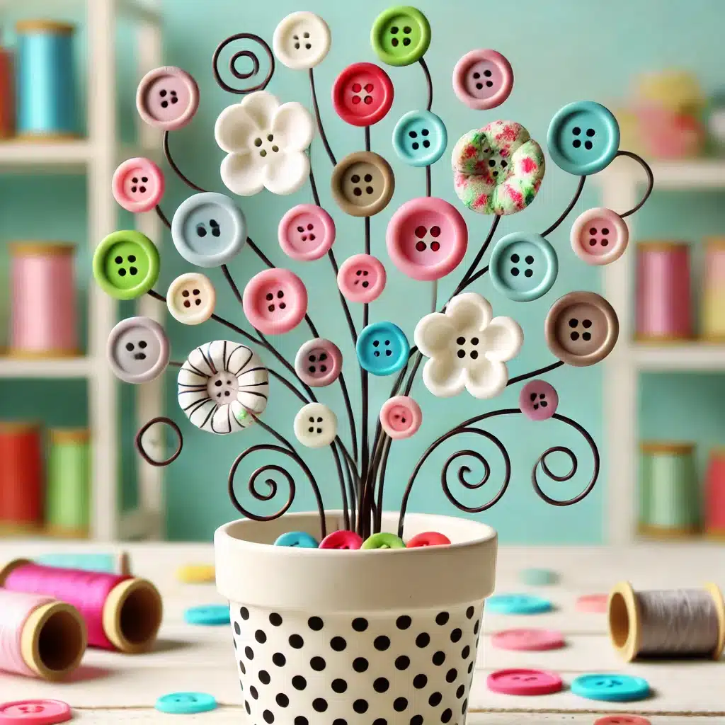 creative floral arrangement with buttons 3