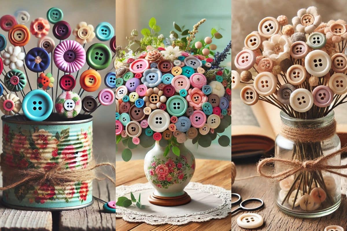 creative floral arrangement with buttons